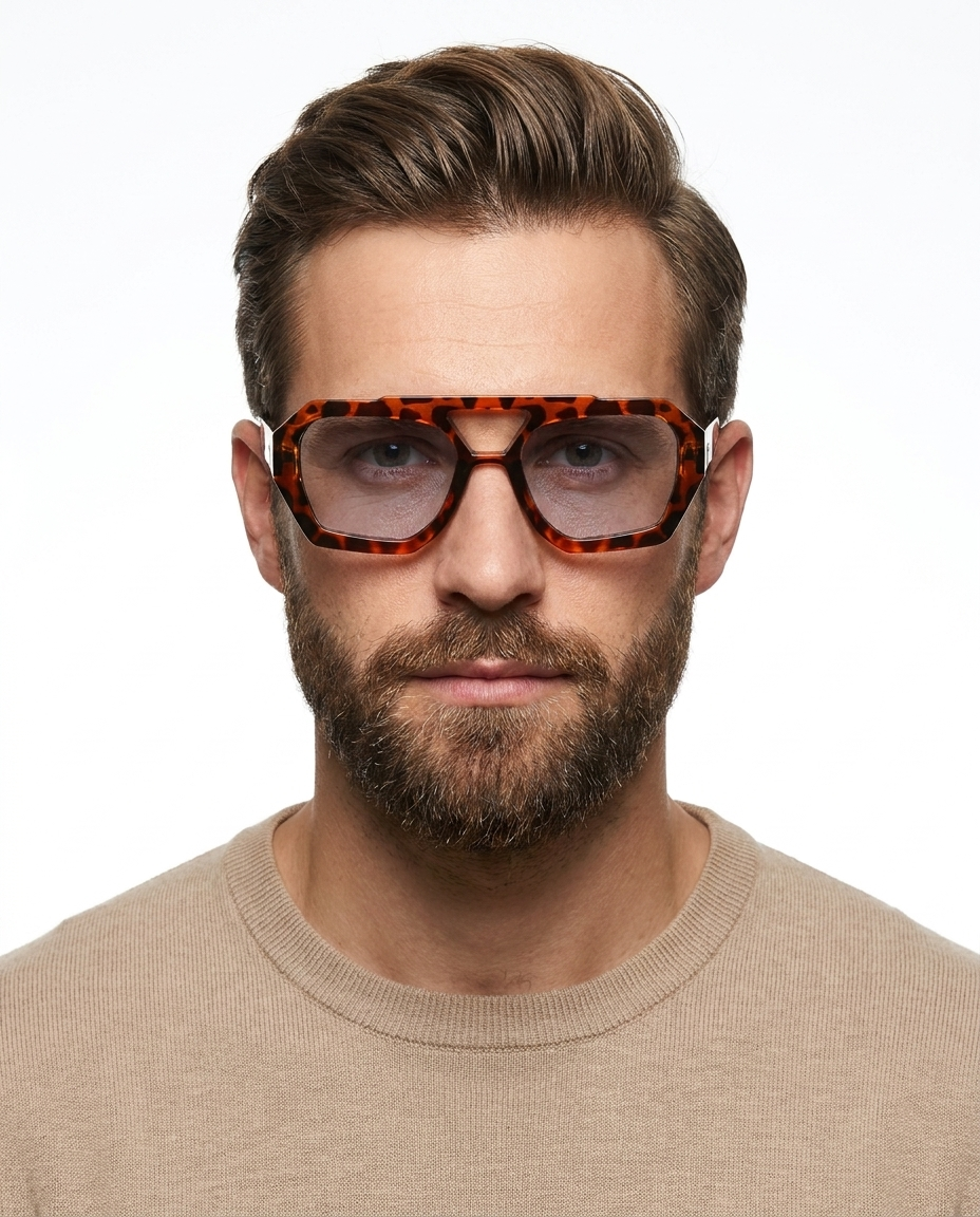 Modelo masculino usando Gafa Monaco Leopardo Gris