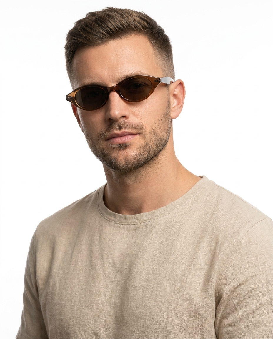 Modelo masculino usando Gafas Aura Marron