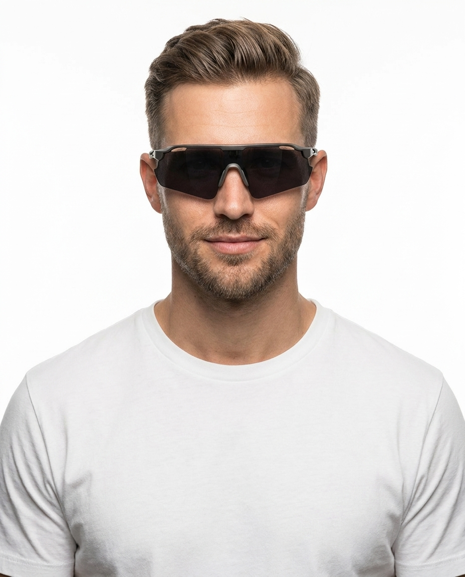 Modelo masculino usando Gafas Axel Deportivas Gris