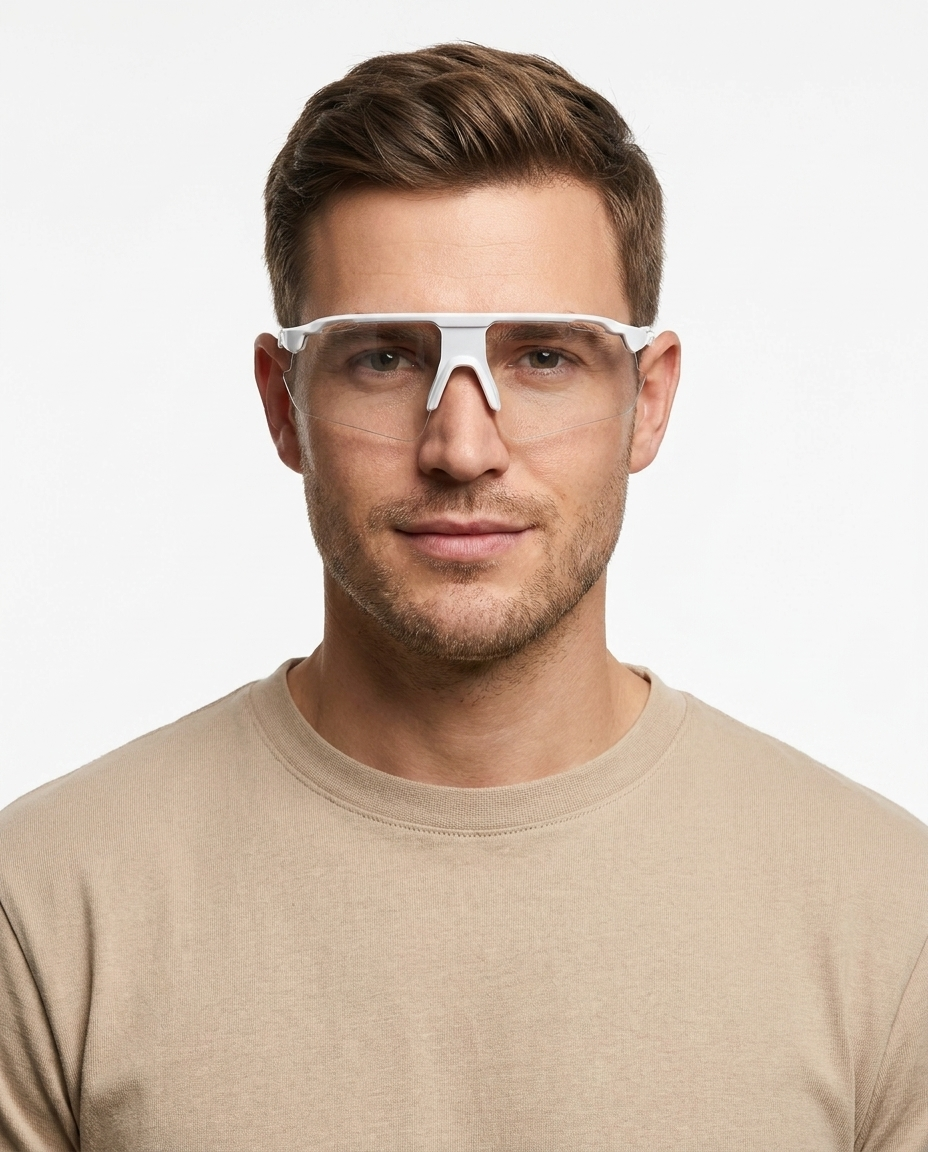 Modelo masculino usando Gafas Axel Deportivas Plata Espejado