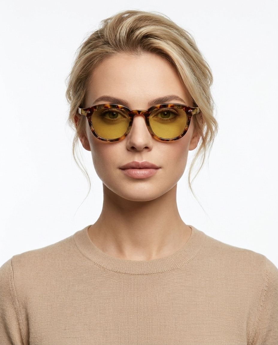 Modelo feminina usando Gafas Binni Leopardo