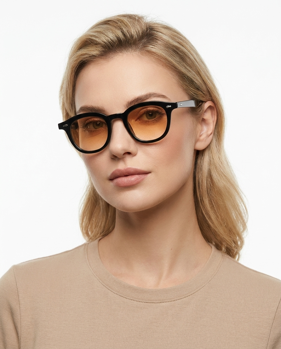 Modelo feminina usando Gafas Binni Amarillo