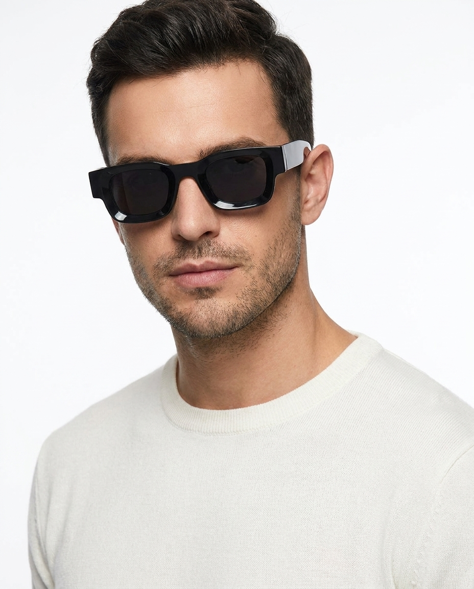 Modelo masculino usando Gafas de Sol Alicia Negro Negro
