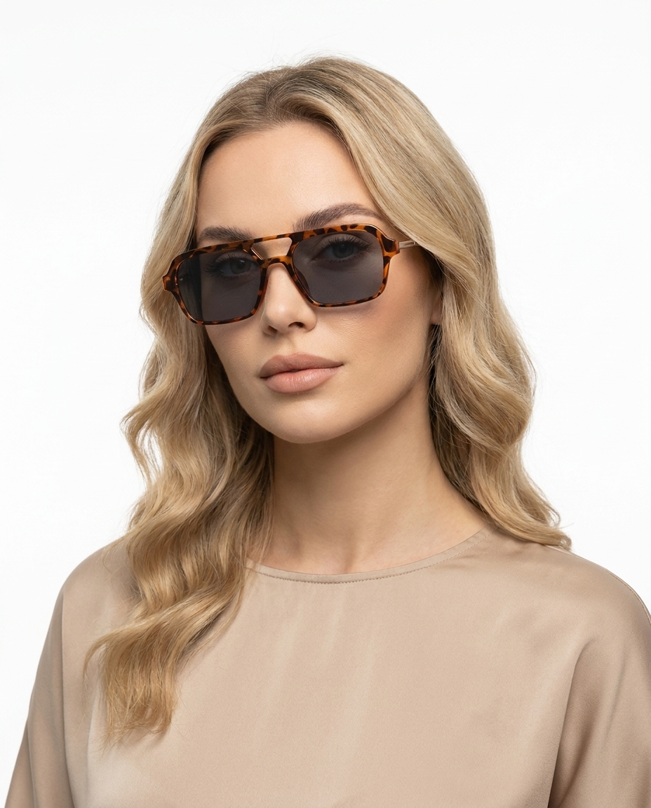 Modelo feminina usando Gafas de Sol Atlas Tortuga Negro
