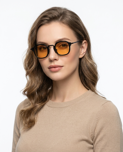 Modelo feminina usando Gafas de Sol Bali Negro Naranja