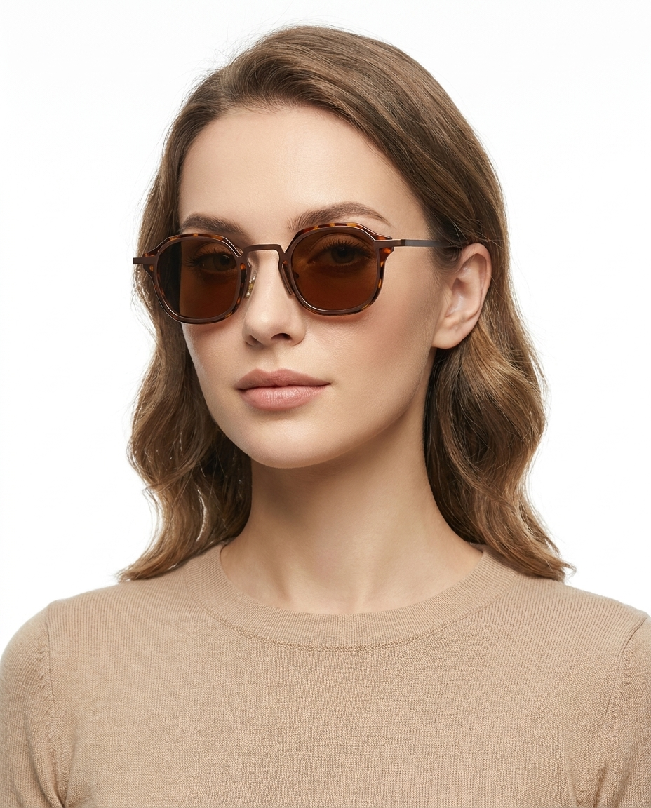 Modelo feminina usando Gafas de Sol Bali Carey Marron