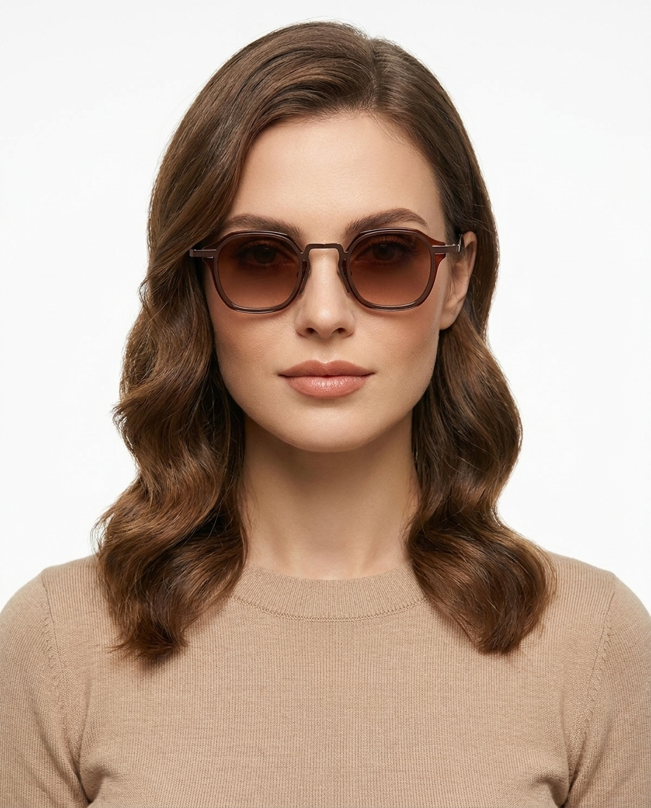 Modelo feminina usando Gafas de Sol Bali Marron Marron