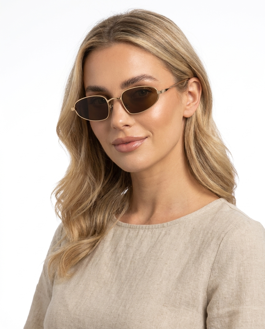 Modelo feminina usando Gafas de Sol Cadiz Dorado Marron
