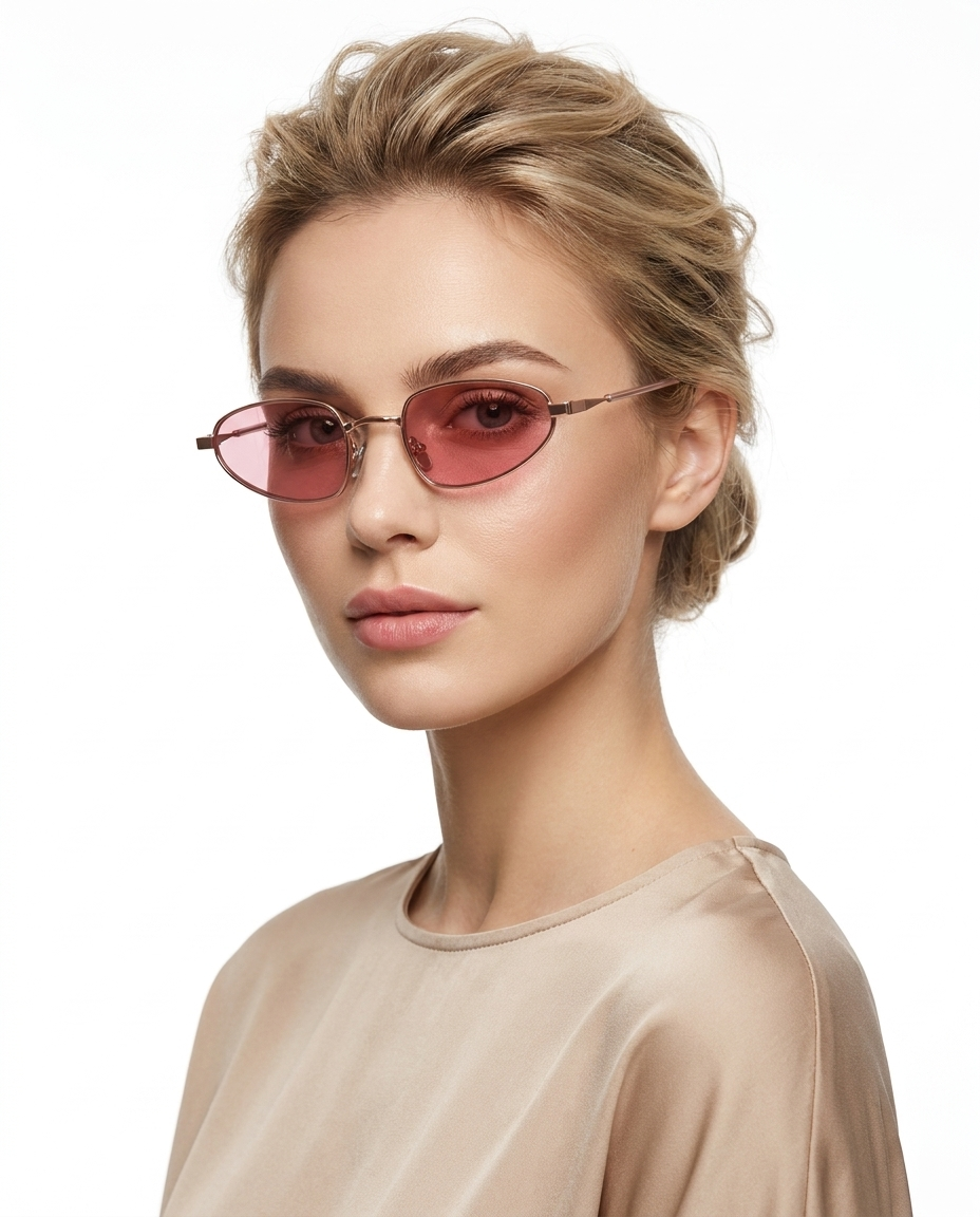 Modelo feminina usando Gafas de Sol Cadiz Oro Rosa Marron