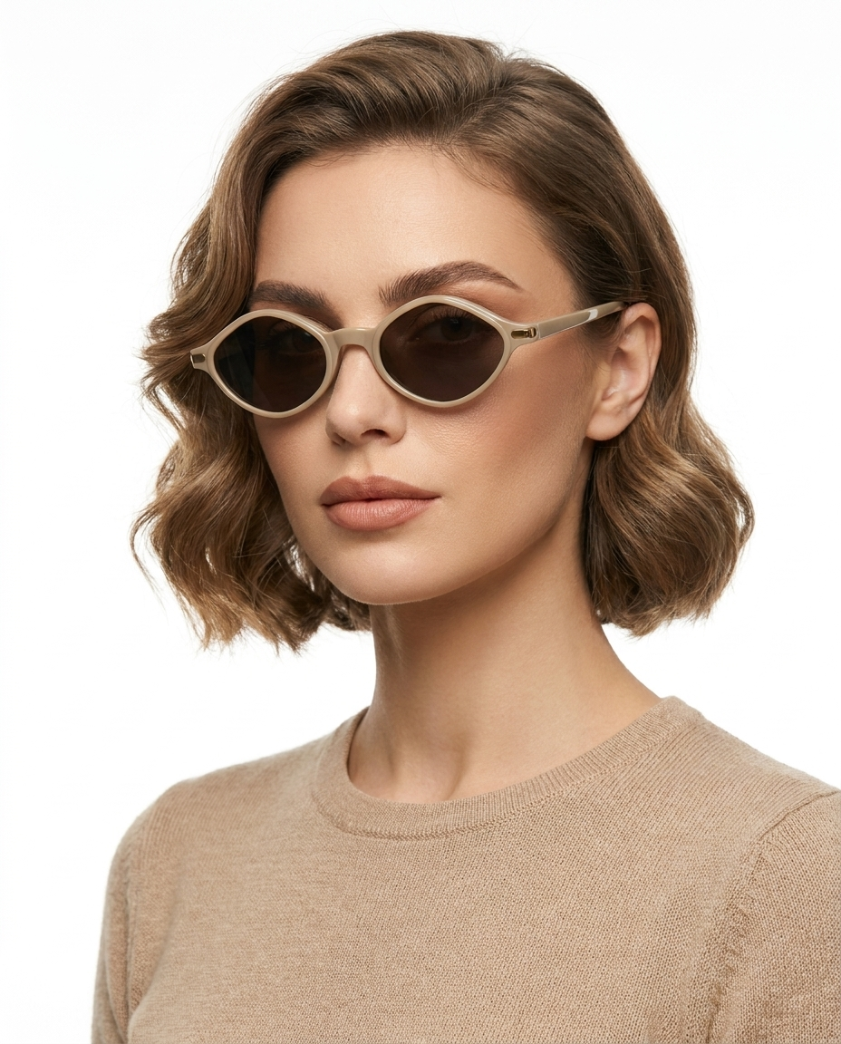 Modelo feminina usando Gafas de Sol Candela Beige Negro