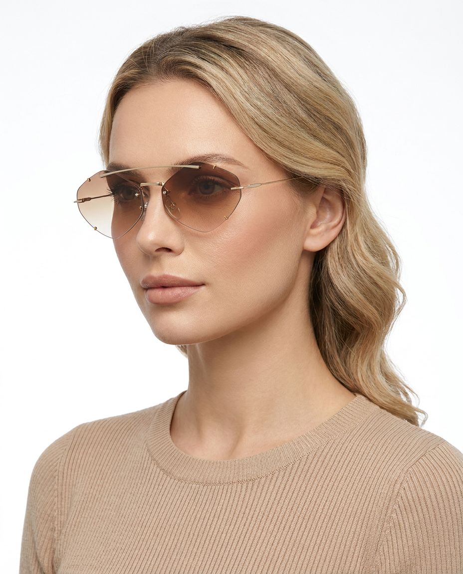 Modelo feminina usando Gafas de Sol Carlota Dorado Marron