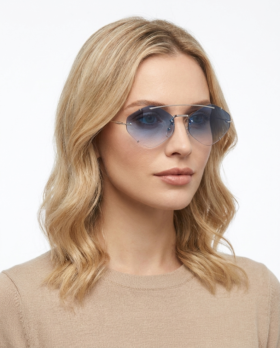 Modelo feminina usando Gafas de Sol Carlota Plata Azul