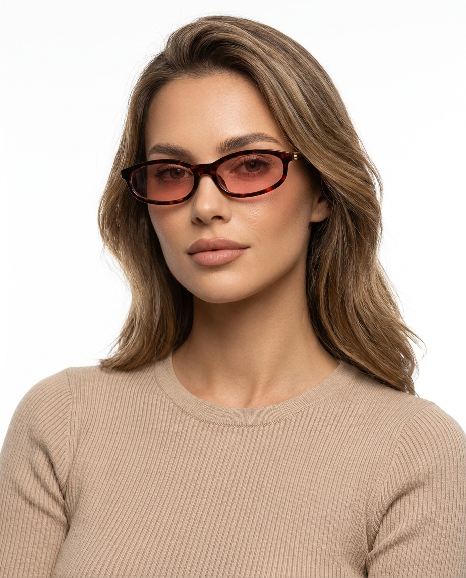 Modelo feminina usando Gafas de Sol Cumbuco Leopardo Rosa