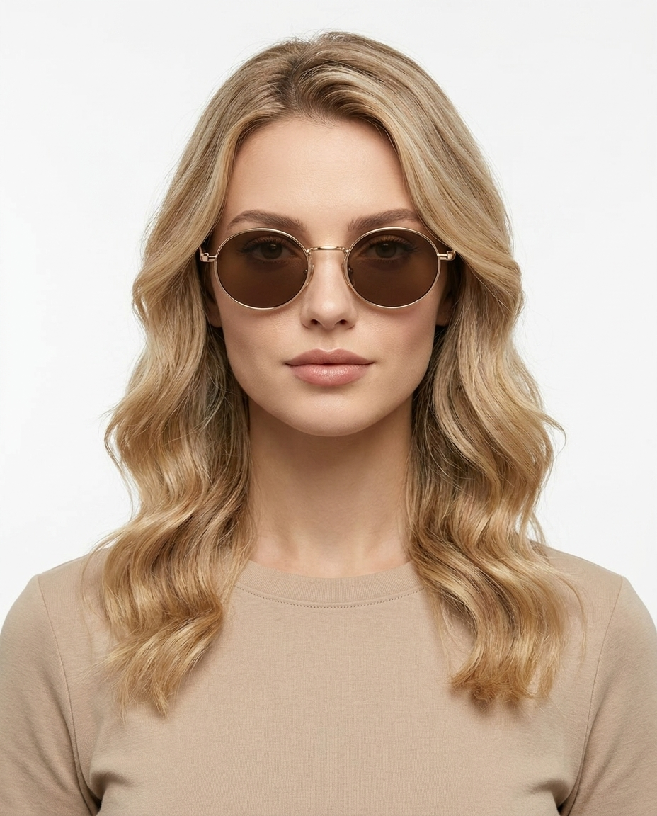 Modelo feminina usando Gafas de Sol Ines Dorado Marron