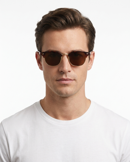 Modelo masculino usando Gafas de Sol Isabel Carey Marron