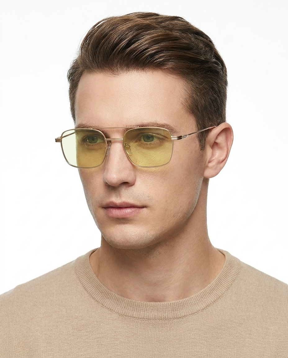 Modelo masculino usando Gafas de Sol Nexo Dorado Verde