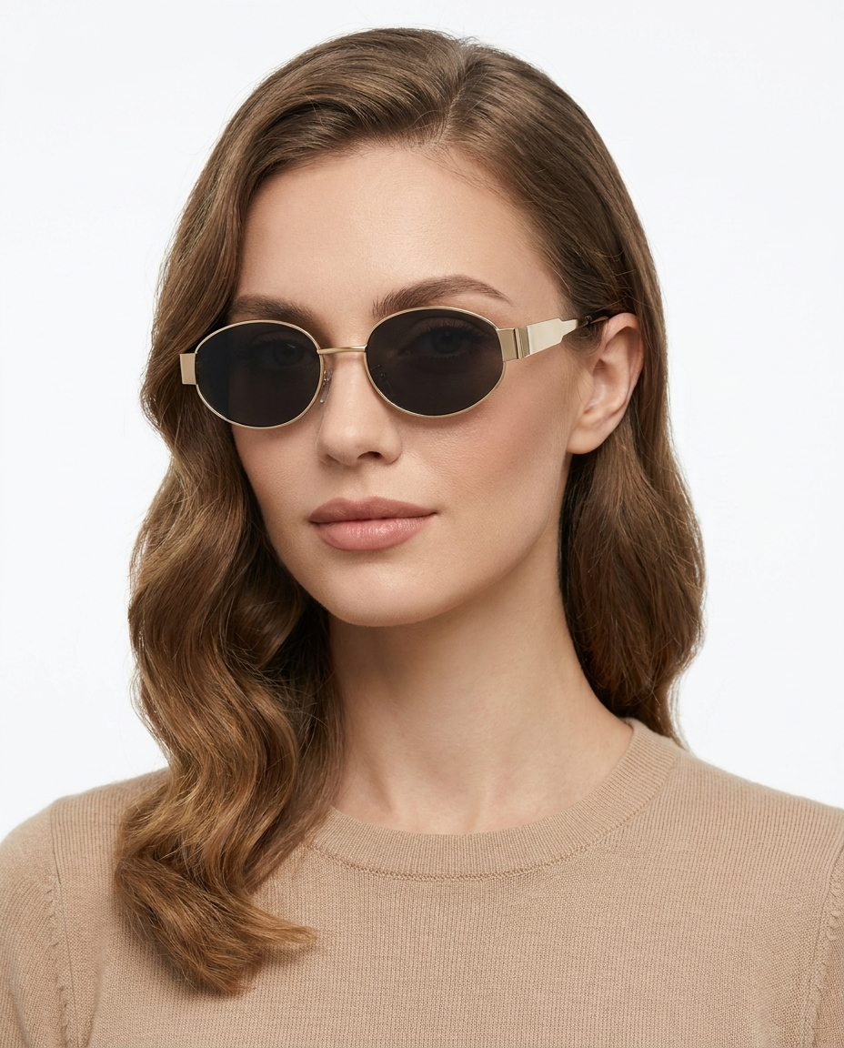 Modelo feminina usando Gafas de Sol Valentina Dorado Negro