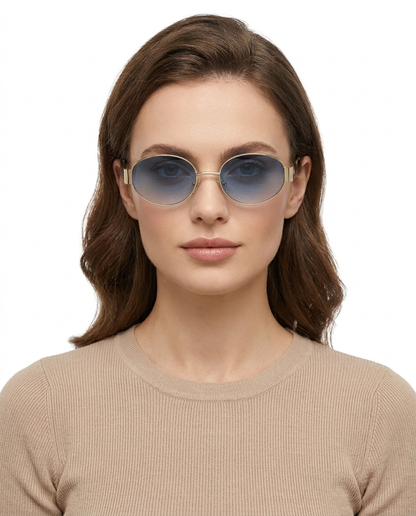 Modelo feminina usando Gafas de Sol Valentina Dourado Azul