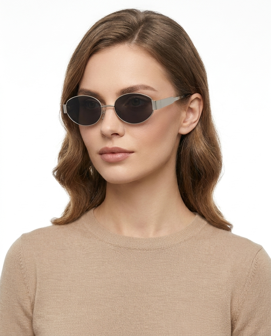 Modelo feminina usando Gafas de Sol Valentina Plata Negro
