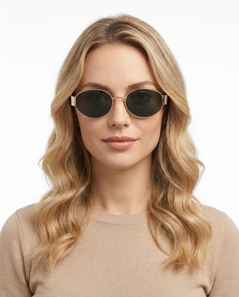 Modelo feminina usando Gafas de Sol Valentina Dorado Verde