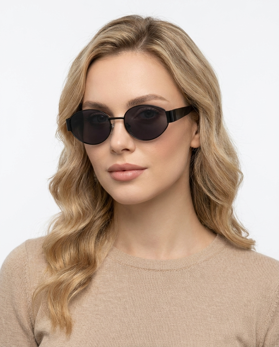 Modelo feminina usando Gafas de Sol Valentina Negro Negro