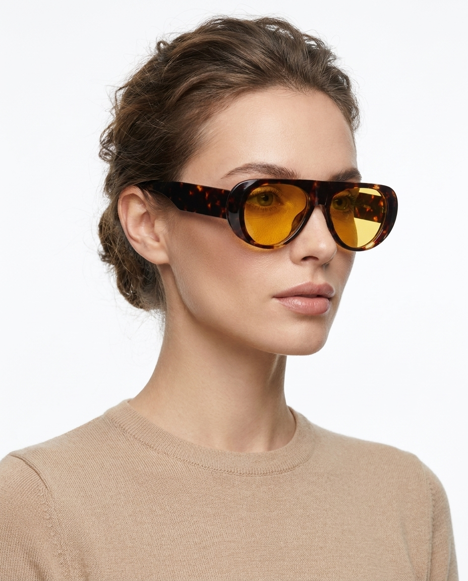 Modelo feminina usando Gafas de Sol Vera Carey Amarillo