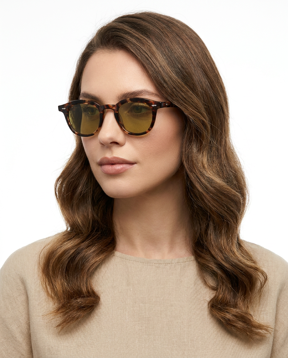 Modelo feminina usando Gafas de Sol Verona Leopardo Marron