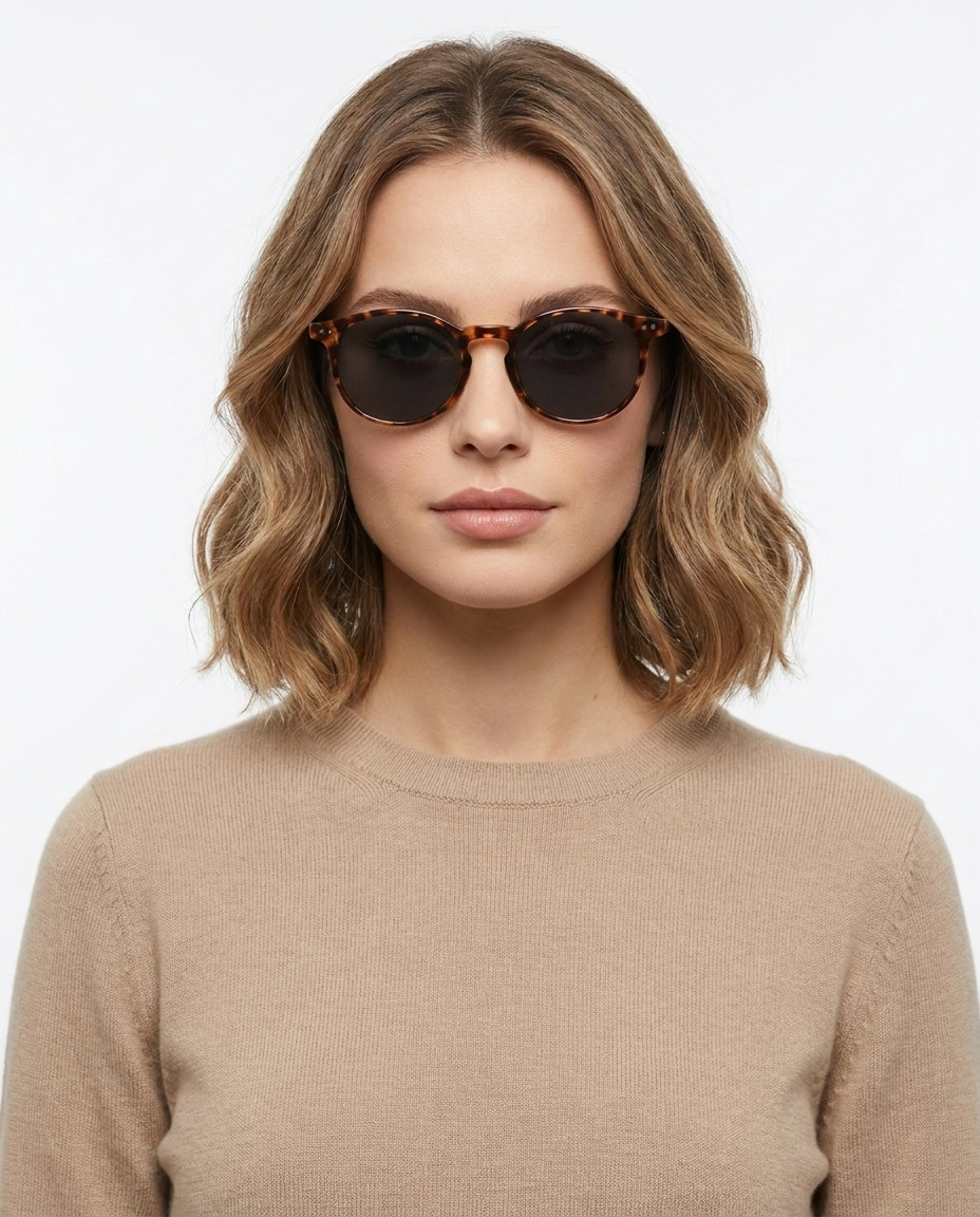 Modelo feminina usando Gafas Grove Leopardo