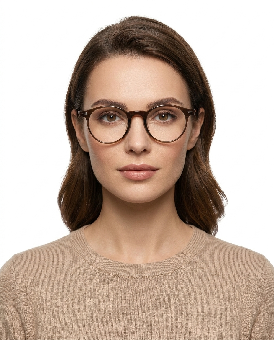 Modelo feminina usando Gafas Kael Marron