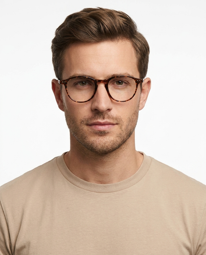 Modelo masculino usando Gafas La Paz Leopardo