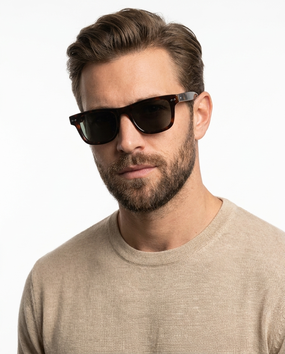 Modelo masculino usando Gafas Leon Leopardo