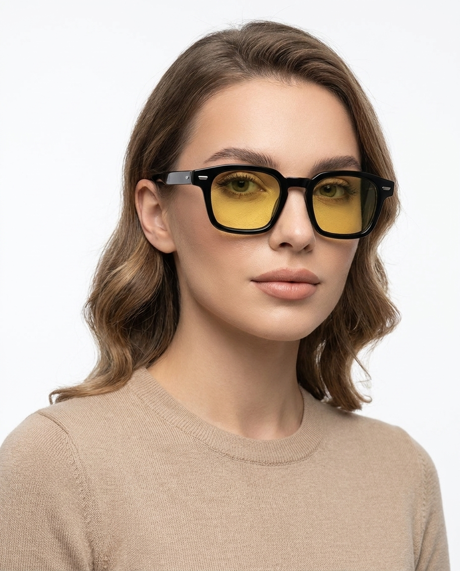 Modelo feminina usando Gafas Luca Amarillo