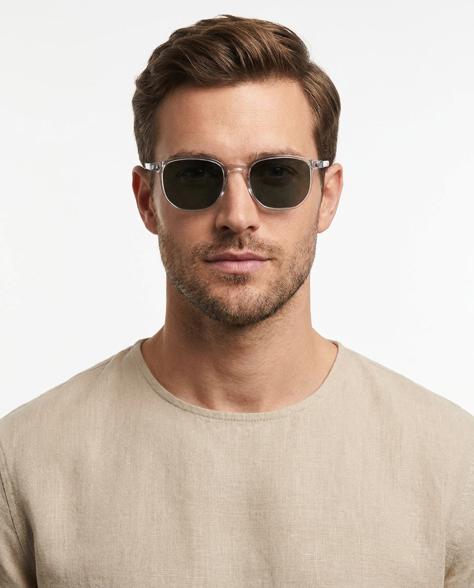 Modelo masculino usando Gafas Macao Transparente