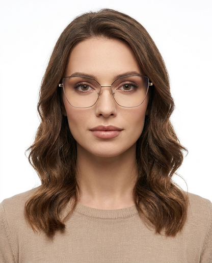 Modelo feminina usando Gafas Manila Negro com Dorado