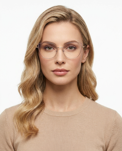 Modelo feminina usando Gafas Manila Rosa com Dorado