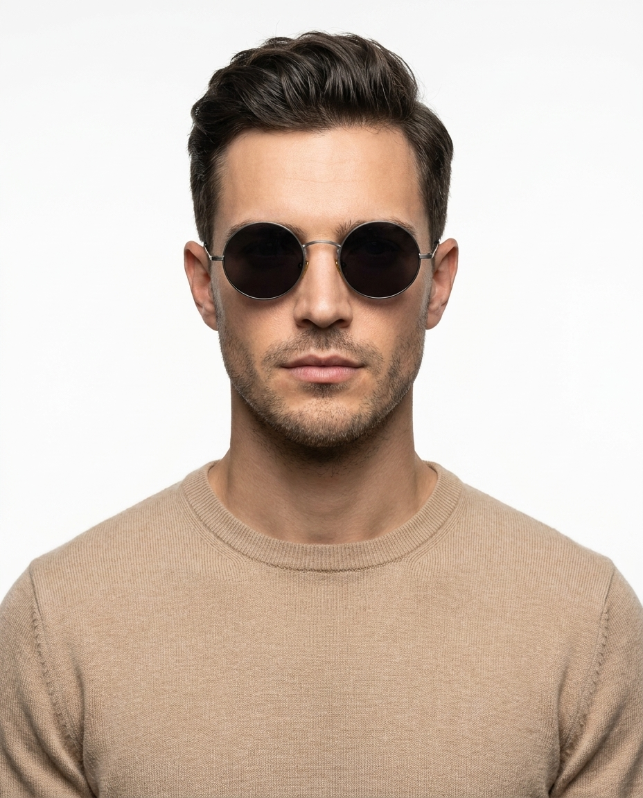 Modelo masculino usando Gafas Mello Gris