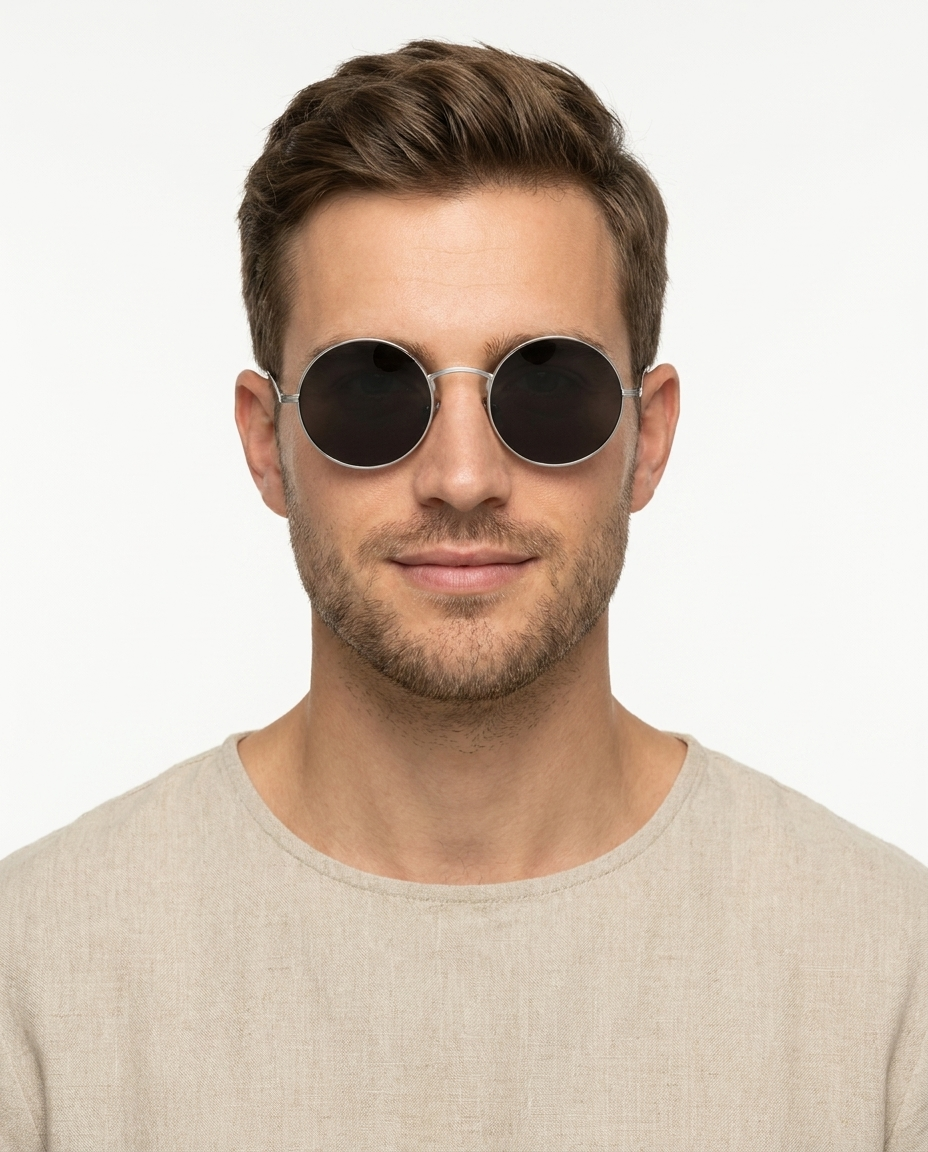 Modelo masculino usando Gafas Mello Plata