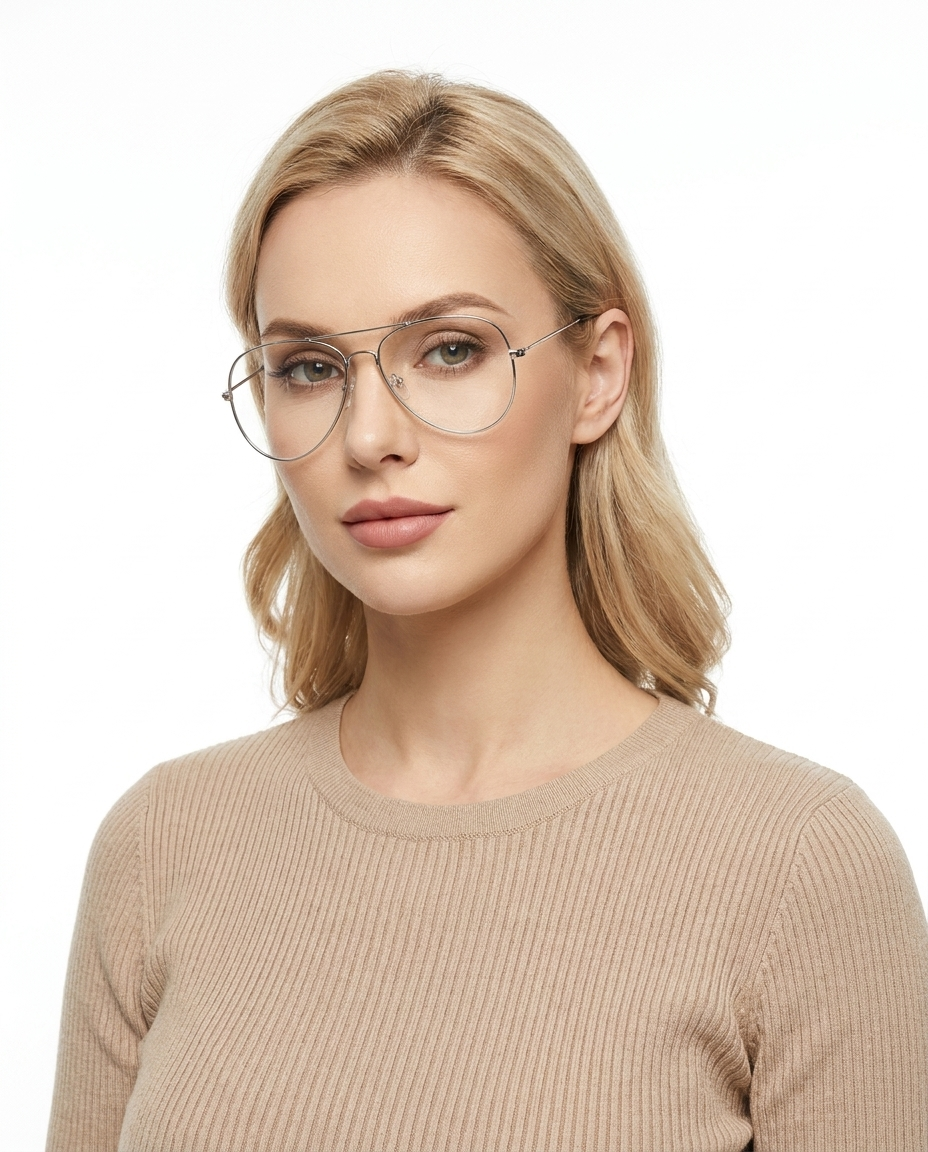 Modelo feminina usando Gafas Milano Plata