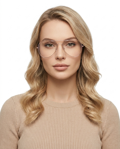 Modelo feminina usando Gafas Milano Rosa