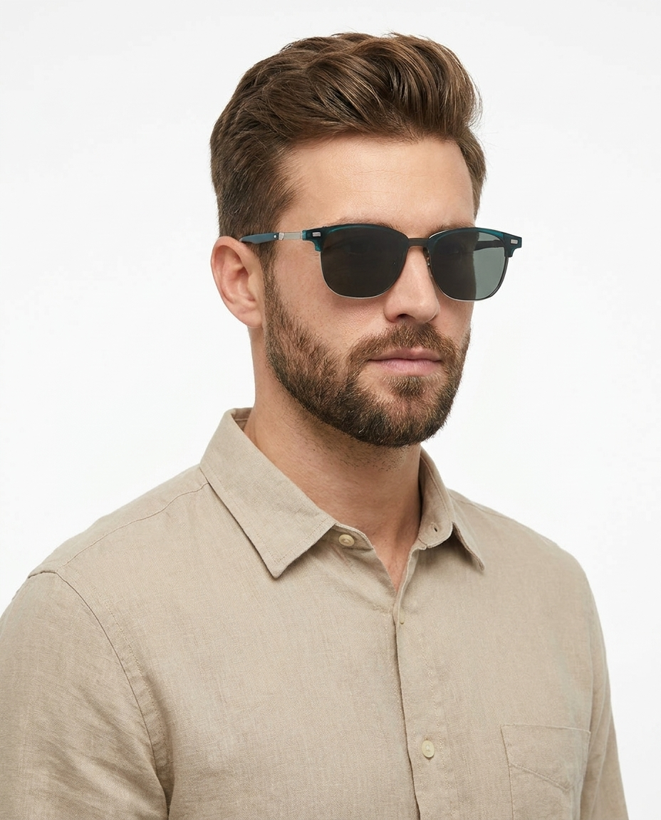 Modelo masculino usando Gafas Nate Verde con Plata
