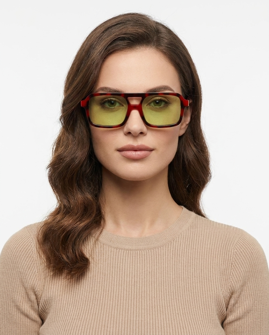 Modelo feminina usando Gafas Neo Verde Oscuro