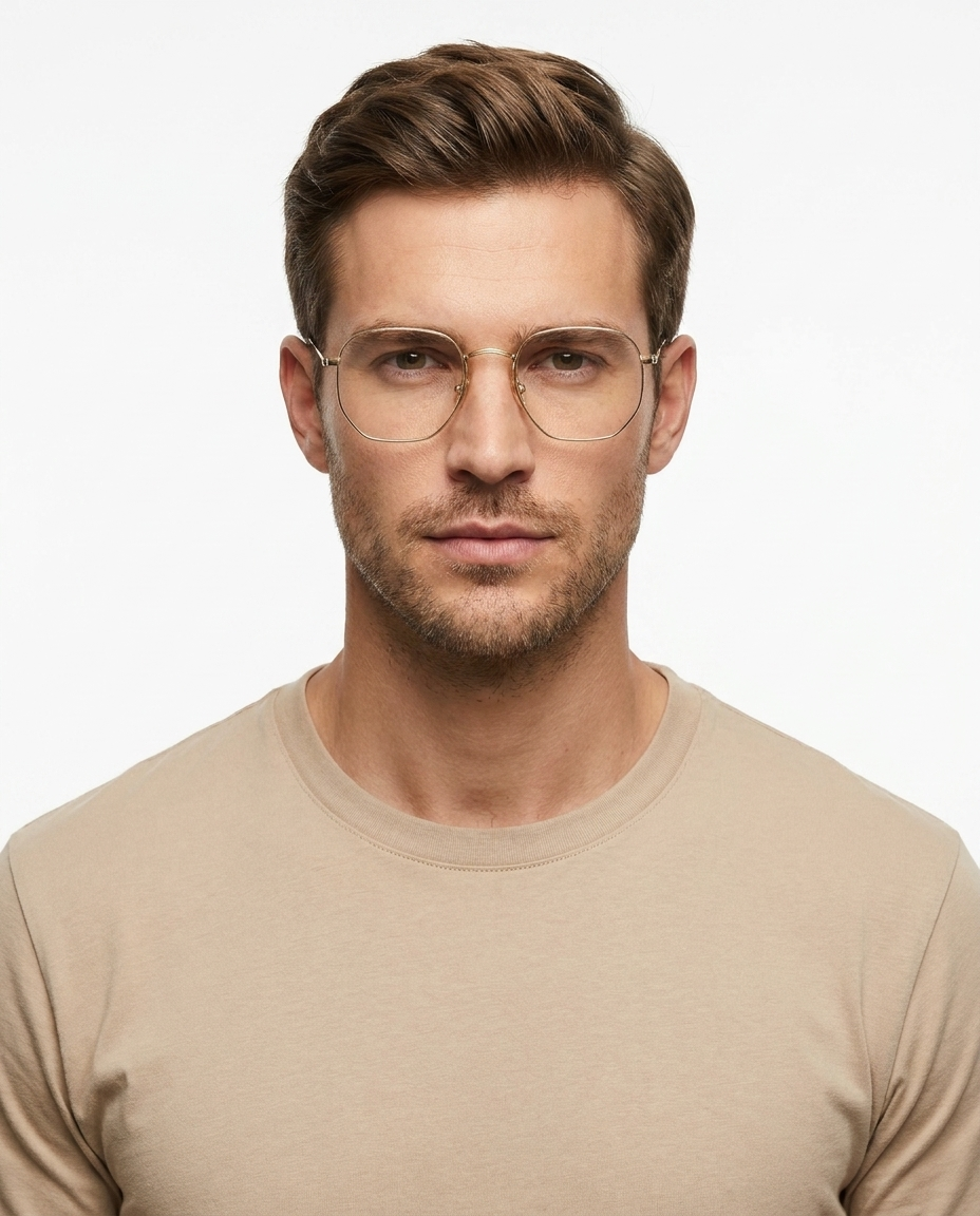 Modelo masculino usando Gafas Oslo Dorado