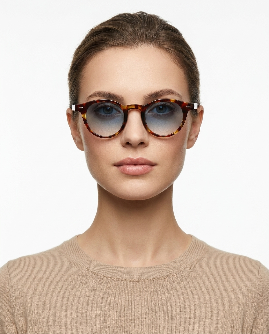 Modelo feminina usando Gafas Otto Leopardo Azul