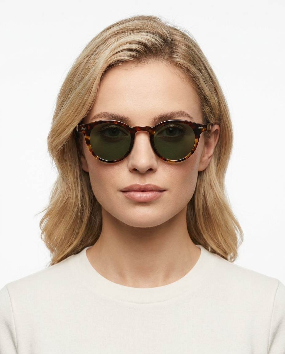 Modelo feminina usando Gafas Otto Leopardo